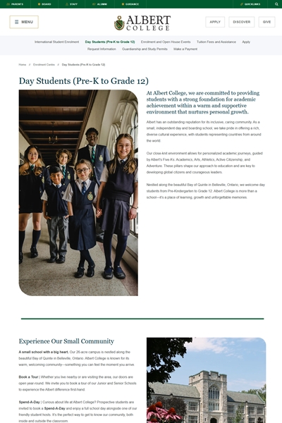 Albert college web page